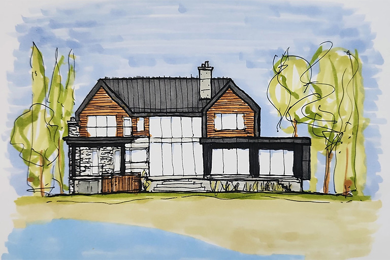 A coloured marker drawing of a house